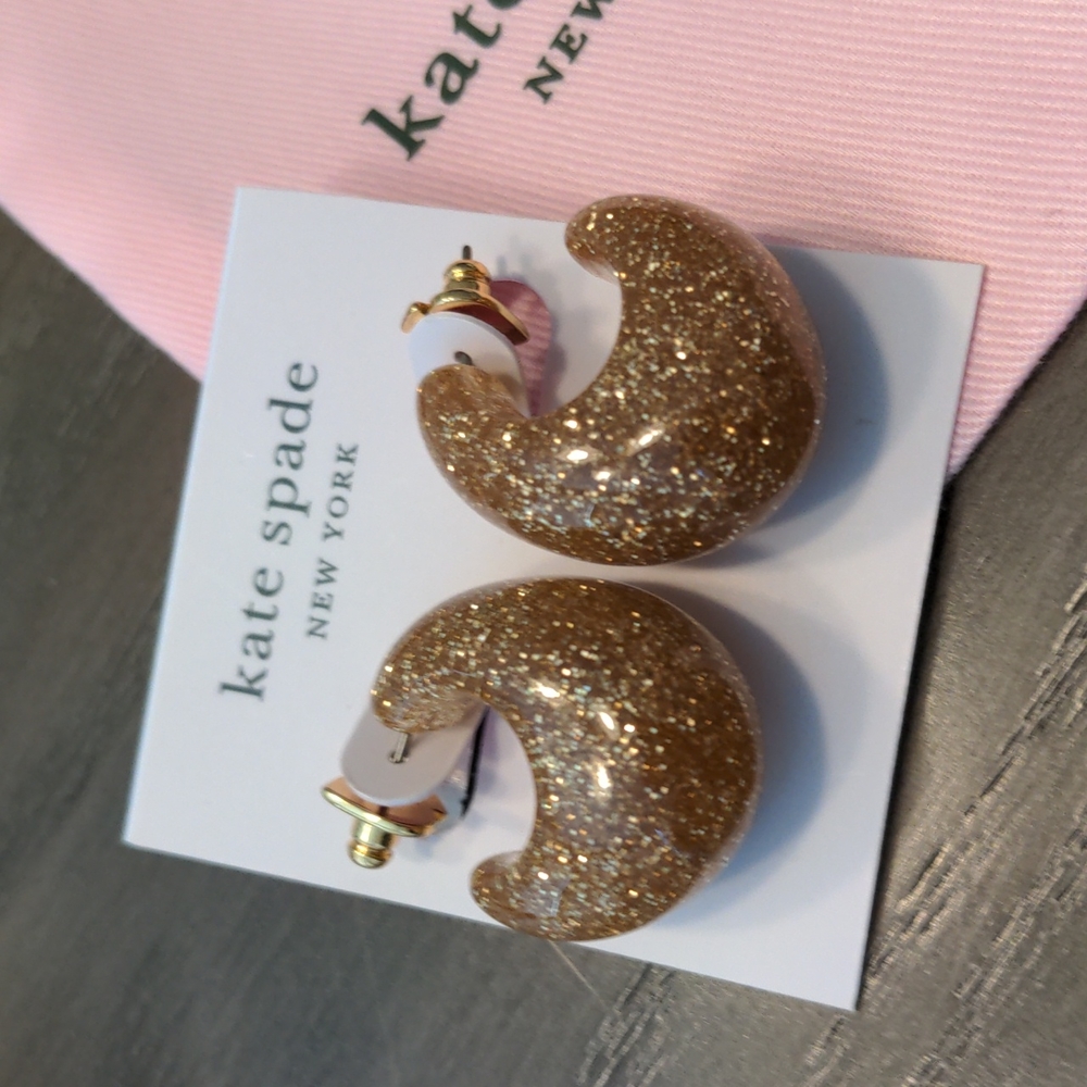 NEW Kate Spade Glitter Huggies in Gold - Picture 4 of 5